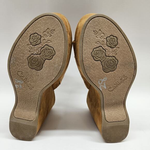 Carlos Santana Wedge 7M Slide Sandal Tan Brown Suede Boho Western 5"H NOS - Picture 6 of 6